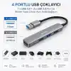 S-link SW-U333 USB Hub 4 Port Metal USB Çoklayıcı, 1x USB 3.0 + 3x USB 2.0, 5Gbps Hızlı Veri Aktarımı, Slim Alüminyum Tasarım, Tak Çalıştır USB Çoğaltıcı Hub, Laptop PC Uyumlu