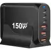 Jouis Çoklu Şarj İstasyonu GaN 150W - 6 Portlu Masaüstü Hızlı Şarj Cihazı (4x Type-C 100W/20W, 2x USB-A 18W) MacBook, Laptop, iPhone 15/14, iPad ve Android Uyumlu Akıllı Şarj Adaptörü