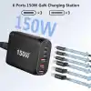Jouis Çoklu Şarj İstasyonu GaN 150W - 6 Portlu Masaüstü Hızlı Şarj Cihazı (4x Type-C 100W/20W, 2x USB-A 18W) MacBook, Laptop, iPhone 15/14, iPad ve Android Uyumlu Akıllı Şarj Adaptörü