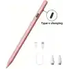 Coverzone Universal Dokunmatik Stylus Kalem LED Göstergeli Manyetik Gövdeli Type-C Şarjlı Hassas Uçlu Çizim ve Not Alma Kalemi Tüm Touchscreen Cihazlarla iPad ile Uyumlu | ZR61 (Açık Pembe)