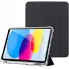 Klasse Apple iPad Air 5 / Air 4 10.9 inç Uyumlu Smart Kılıf, Apple Pencil Kalemlikli, Trifold, Esnek, Mat, Darbeye Tam Dayanıklı Tablet Kılıfı (Siyah)