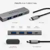 PHILIPS 4-in-1 USB-C Hub | 3x USB 3.0 5Gbps, 1x USB-C 5Gbps, Hızlı Veri Transferi, Kompakt ve Dayanıklı, Alüminyum Alaşım, Windows macOS Linux ve Android ile Uyumlu, SWR5041/00
