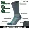 GoWith Unisex Merinos Yünü Tabanaltı Havlulu Dikişsiz Hiking Yürüyüş Aktivite Termal Çorap 3592