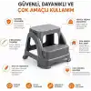 Orret Home 2 Basamaklı Merdiven Tabure Kaydırmaz Ayaklı Sağlam Plastik Basamak, Çocuk ve Yetişkin İçin Lavabo Mutfak Banyo WC Dolap Çok Amaçlı Basamak Taburesi Gri