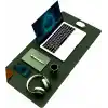 Klasse Çift Renk Dikişli PU Deri Masa Matı 80x40 Cm Mousepad, Su Geçirmez Masa Sümeni, Çift Taraflı Kullanım, Dizüstü Bilgisayar/Ofis/Ev için, Kaymaz Taban (Koyu Yeşil Ve Taba)