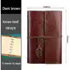 Senon Retro Vintage Yaprak Baskılı Kolye Uçlu Deri Kapaklı Günlük Not Defteri Özel Tasarım Hediyelik Kahverengi