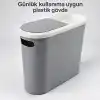 Kups Çöp Kovası, 10 Lt Kapasiteli, Plastik, Tuvalet Kağıdı Tutuculu, Dar Alana Uyumlu, (ANTRASİT)