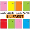 Etika A4 Okul Defteri Spiralli 144 Sayfa Dayanıklı PP Kapak 8li Paket