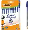 BIC Cristal Orijinal Tükenmez Kalem, Orta Uçlu (1,00 mm), Altıgen Şaft ve Uygun Kapaklı - Mavi, Her Biri 10 Adet Karton Kutu