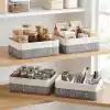 Deconox Bambu Detaylı Çok Amaçlı Saklama Kutusu – 25x15x8 cm Dekoratif Kumaş Organizer | Mutfak, Banyo, Dolap İçi ve Raf Düzenleyici | Çekmece İçi Derin Organizer Kutu Gri (4 ADET)