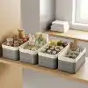 Deconox Bambu Detaylı Çok Amaçlı Saklama Kutusu – 25x15x8 cm Dekoratif Kumaş Organizer | Mutfak, Banyo, Dolap İçi ve Raf Düzenleyici | Çekmece İçi Derin Organizer Kutu Gri (4 ADET)