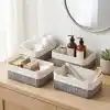 Deconox Bambu Detaylı Çok Amaçlı Saklama Kutusu – 25x15x8 cm Dekoratif Kumaş Organizer | Mutfak, Banyo, Dolap İçi ve Raf Düzenleyici | Çekmece İçi Derin Organizer Kutu Gri (4 ADET)