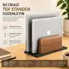McStorey Ahşap Dikey Laptop Standı, Çift Yuvalı 2 Cihazlık MacBook ve Notebook Tutucu, Masaüstü Organizer, Kaymaz Tabanlı Ahşap Metal Bilgisayar Standı Kahverengi