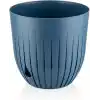 Çizgi Saksı Plastik Delikli Tabaklı Çiçek Saksısı (1 Adet, Mavi, 5 Litre)