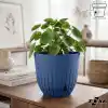 Çizgi Saksı Plastik Delikli Tabaklı Çiçek Saksısı (1 Adet, Mavi, 5 Litre)