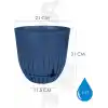 Çizgi Saksı Plastik Delikli Tabaklı Çiçek Saksısı (1 Adet, Mavi, 5 Litre)