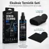 Ekran Temizleme Seti, 250 ml Sprey, Büyük Mikrofiber Bez ve 15 × 18 cm Gözlük Bezi, Laptop, TV, Monitör, Telefon, Tablet, Araç Ekranı ve Lensler İçin