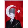 Lona Sanat Türk Bayrağı Kalpaklı Atatürk Posterli Saten Türk Bayrağı K.Atatürk İmzalı Türk Bayrağı 70X100