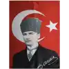 Lona Sanat Türk Bayrağı Kalpaklı Atatürk Posterli Saten Türk Bayrağı K.Atatürk İmzalı Türk Bayrağı 70X100