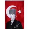 Lona Sanat Türk Bayrağı Kalpaklı Atatürk Posterli Saten Türk Bayrağı K.Atatürk İmzalı Türk Bayrağı 70X100