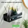 MallArt® Siyah Paslanmaz Metal Banyo Rafı - 3M Yapışkanlı Duş Rafı ve Mutfak Düzenleyici Organizer - Matkap Gerektirmeyen Kolay Montaj