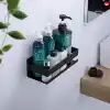 MallArt® Siyah Paslanmaz Metal Banyo Rafı - 3M Yapışkanlı Duş Rafı ve Mutfak Düzenleyici Organizer - Matkap Gerektirmeyen Kolay Montaj