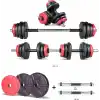 Ecgspor 22 KG Multifonksiyonel Kırmızı Siyah Halter Seti ve Dambıl Seti