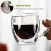 ARVALE 2 Adet Çift Cidarlı 250 ml Kulplu Cam Çay Kahve Süt Kupa Borosilikat Bardak