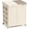 Mega Boy Havalandırmalı Çamaşır Sepeti - 100 Litre Oyuncak Kutusu - Tekerlekli - Çift Bölmeli 2x50 LT - 49.5x36x61 cm - PP+ TPR (Bej)