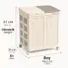 Mega Boy Havalandırmalı Çamaşır Sepeti - 100 Litre Oyuncak Kutusu - Tekerlekli - Çift Bölmeli 2x50 LT - 49.5x36x61 cm - PP+ TPR (Bej)
