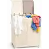 Mega Boy Havalandırmalı Çamaşır Sepeti - 100 Litre Oyuncak Kutusu - Tekerlekli - Çift Bölmeli 2x50 LT - 49.5x36x61 cm - PP+ TPR (Bej)