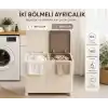 100 L İki Bölmeli Kirli Çamaşır Sepeti, Tekerlekli, Katlanabilir, Kapaklı, Hava Alabilen, Çamaşır Düzenleyici, Krem