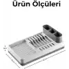 AQUA Pratik Tezgah Üstü Bulaşıklık Tabaklık Kurutmalık - Dayanıklı Plastik Çok Bölmeli Mutfak Düzenleyici Organizer, Kaşıklıklı Geniş Bölmeli Bulaşık Kurutma Rafı, 42x26x6 cm (GRİ)
