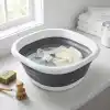 Deconox Katlanır Badya 10 Litre, Katlanabilir Çok Amaçlı Leğen, Dayanıklı Esnek Malzeme, Ev Kamp Bahçe Temizlik Çamaşır ve Saklama İçin Pratik Gri Beyaz Badya