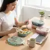 Deconox Paslanmaz Çelik Yemek Kabı 800 ml, 2 Bölmeli Lunch Box, Çatal Kaşık Dahil, Kilitli Kapaklı Saklama ve Taşıma Kabı, 21x15x6,6 cm, Pembe/Mavi/Yeşil