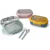 Deconox Paslanmaz Çelik Yemek Kabı 800 ml, 2 Bölmeli Lunch Box, Çatal Kaşık Dahil, Kilitli Kapaklı Saklama ve Taşıma Kabı, 21x15x6,6 cm, Pembe/Mavi/Yeşil