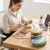 Deconox Paslanmaz Çelik Yemek Kabı 800 ml, 2 Bölmeli Lunch Box, Çatal Kaşık Dahil, Kilitli Kapaklı Saklama ve Taşıma Kabı, 21x15x6,6 cm, Pembe/Mavi/Yeşil