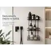 Alper Banyo 3 Katlı Siyah Düz Banyo Rafı, Yapışkanlı ve Vidalı Montajlı Duş Rafı, Şampuanlık ve Banyo Düzenleyici Raf