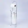 MallArt® Ayaklı Yedekli Tuvalet Kağıtlığı - Paslanmaz Metal Klozet Yanı Tuvalet Kağıdı Standı, Delme Gerektirmeyen Çok Fonksiyonlu Banyo Organizeri ve Rulo Tutucu