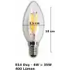 LED Rustik Mum Buji Ampul – E14 Duy, 4W (35W Eşdeğer), 3000K Günışığı, 400 Lümen – 220-240V, 3.5x10 cm – 10’lu Paket