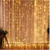 3x3 Metre Perde Led Işık, 300 Ledli 10 Sarkıtlı Dekoratif Peri Led, Uzaktan Kumandalı ve 8 Fonksiyonlu, USB Girişli Günışığı (Sarı) Duvar ve Perde Aydınlatması