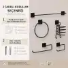 Alper Banyo 5’li Siyah Banyo Seti, Yapışkanlı ve Vidalı Montajlı, Uzun Havluluk, Halka Havluluk, Fön Makinesi Askısı, Solo Havlu Kağıdı Askısı ve Tuvalet Kağıdı Askısı