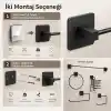 Alper Banyo 5’li Siyah Banyo Seti, Yapışkanlı ve Vidalı Montajlı, Uzun Havluluk, Halka Havluluk, Fön Makinesi Askısı, Solo Havlu Kağıdı Askısı ve Tuvalet Kağıdı Askısı