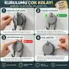 Vakumlu Havlu Bornoz Askısı 9 KG Çift Kancalı Delmeden Montaj Banyo Mutfak Duvar Askısı