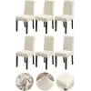 Bambu Nano Kumaş Likralı Yıkanabilir 6lı Sandalye Kılıfı Lastikli Sandalye Örtüsü (6ADET) (Krem)