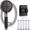 MallArt® 6 Modlu Filtreli Duş Başlığı Seti - 6 Adet Yedek Filtreli Ve Yapışkanlı Duş Braketli Yüksek Basınçlı Arıtmalı Banyo Duş Ahizesi Seti