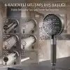 MallArt® 6 Modlu Filtreli Duş Başlığı Seti - 6 Adet Yedek Filtreli Ve Yapışkanlı Duş Braketli Yüksek Basınçlı Arıtmalı Banyo Duş Ahizesi Seti