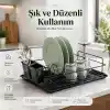 Alper Banyo Ömür Boyu Paslanmaz Siyah Bulaşıklık Bulaşık Süzgeci Tek Katlı Tabaklık Termo Plastik Kaplama