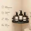 Alper Banyo Yapışkanlı Siyah Köşe Banyo Rafı, Tekli Köşe Şampuanlık, Delmeden Montajlı Banyo Düzenleyici Raf, Siyah Statik Boyalı