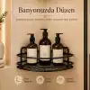 Alper Banyo Yapışkanlı Siyah Köşe Banyo Rafı, Tekli Köşe Şampuanlık, Delmeden Montajlı Banyo Düzenleyici Raf, Siyah Statik Boyalı